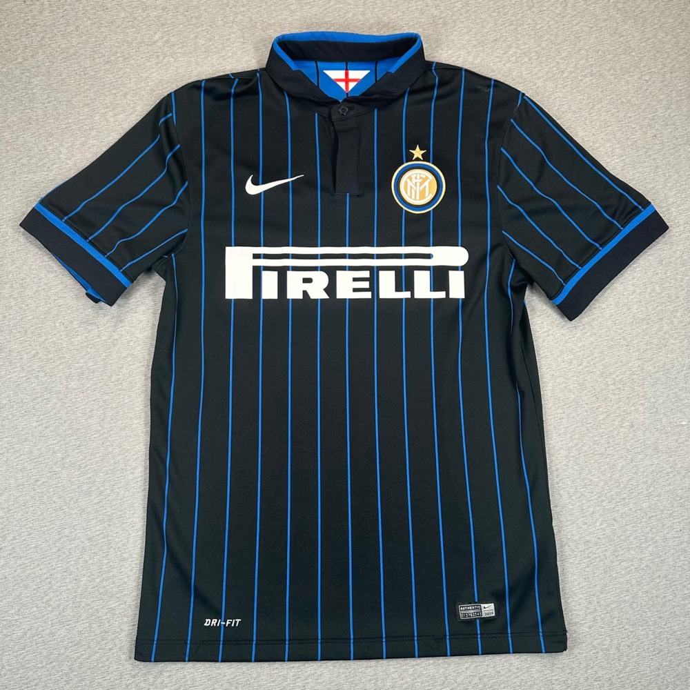 Nike Inter Milan 2014-15 Home Jersey Mens Small Black Blue Pinstripe 611062-011